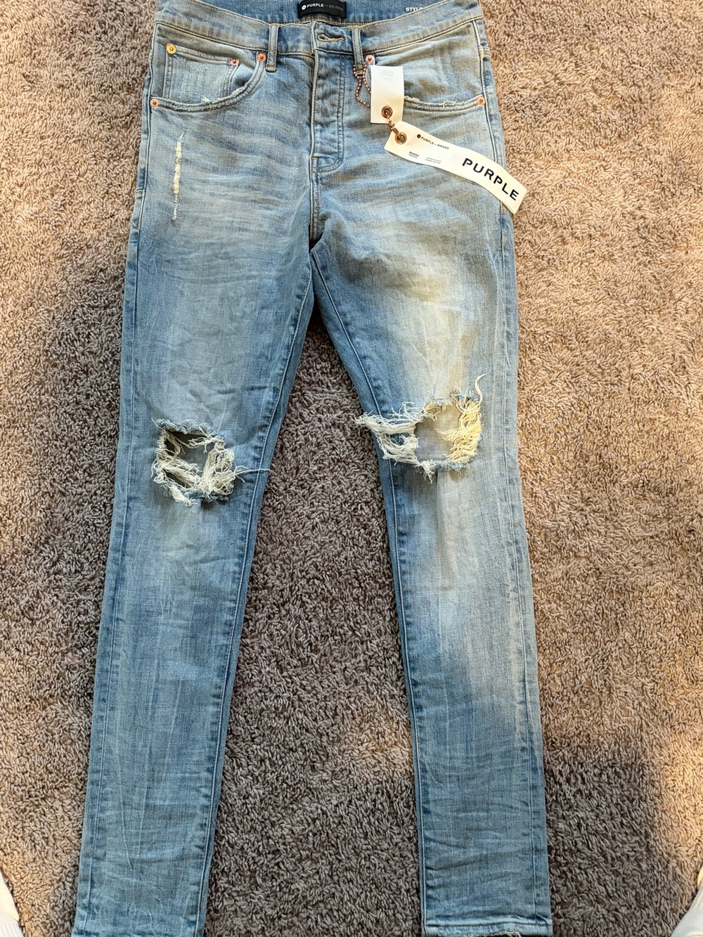 Purple Brand Light Wash Distressed Skinny Jeans